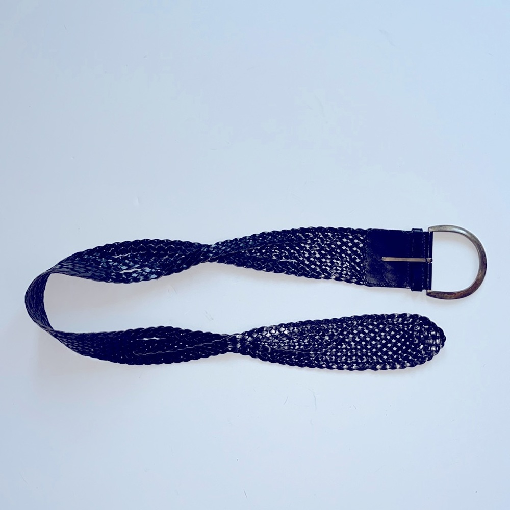 MOTIF56 Black Woven Boho Wide Leather Belt